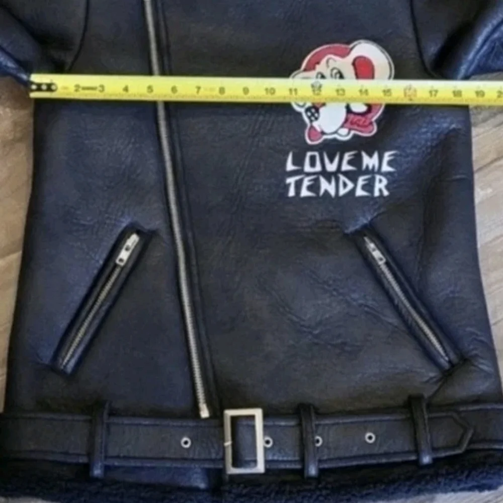 Rare Faux Leather Faux Shearling Collar & Lining Moto Punk Retro Biker Jacket, S - Picture 6 of 13